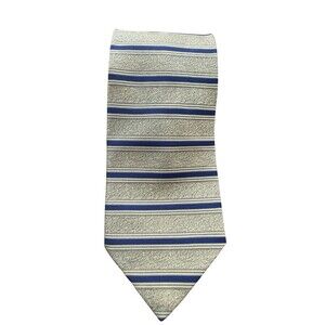 American Modern Alexander Julian Men's Tie 100% Silk Gold And blue Striped